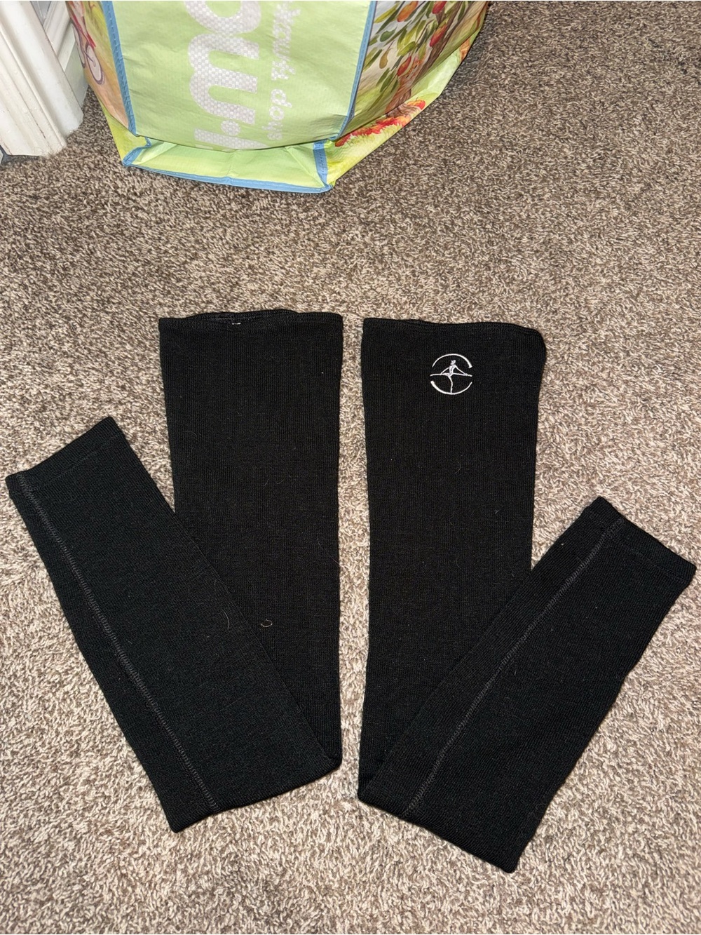 Black Signature Stretch Leg Warmers with Silver Emblem